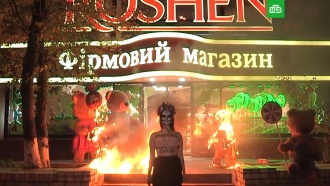 Полуголая активистка FEMEN устроила пожар у магазина Порошенко