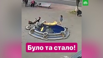 Украинка разрушила фонтан, делая на нем селфи с ребенком