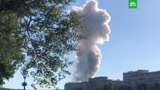 Пожар и взрывы в районе Лужников