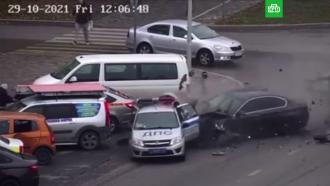 Массовая авария с участием автомобиля ДПС в Липецке
