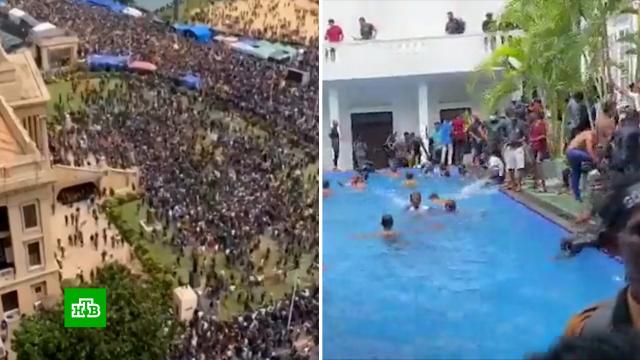 Демонстранты искупались в бассейне президента Шри-Ланки после захвата его резиденции.Шри-Ланка, беспорядки, митинги и протесты, перевороты.НТВ.Ru: новости, видео, программы телеканала НТВ
